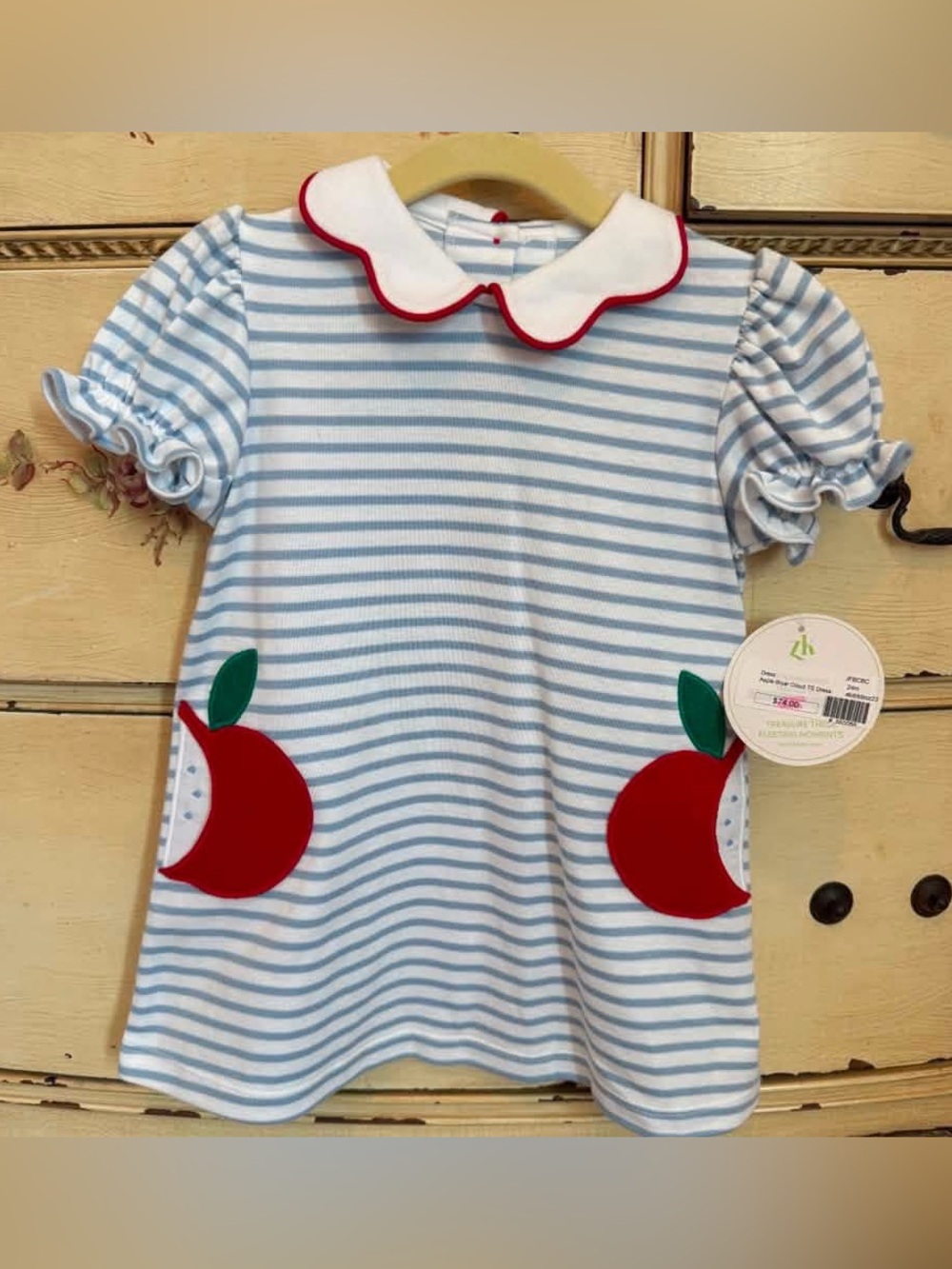 NWT Zuccini Kids - back to school - Blue & White Striped Apple Dress - 24 mths